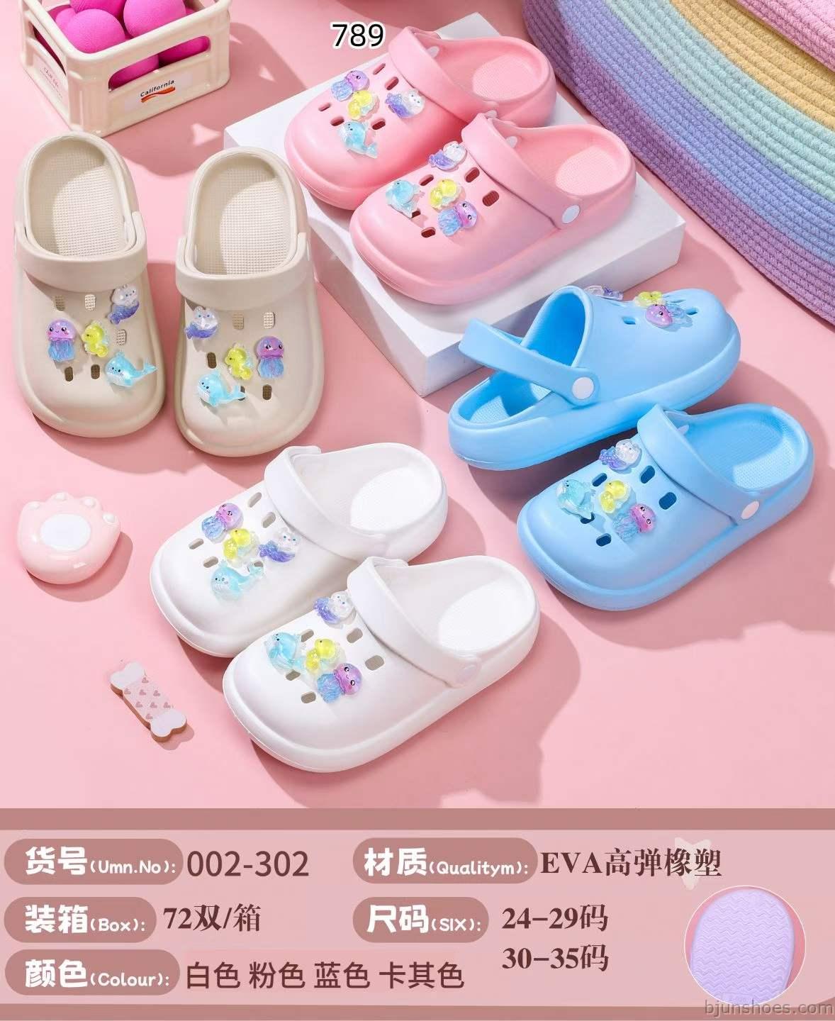 002 Series Girls Flat-Sole EVA Clogs - 3D Cartoon Charm Garden Shoes, 4 Colors, Sizes 24-35 - Kids Wholesale