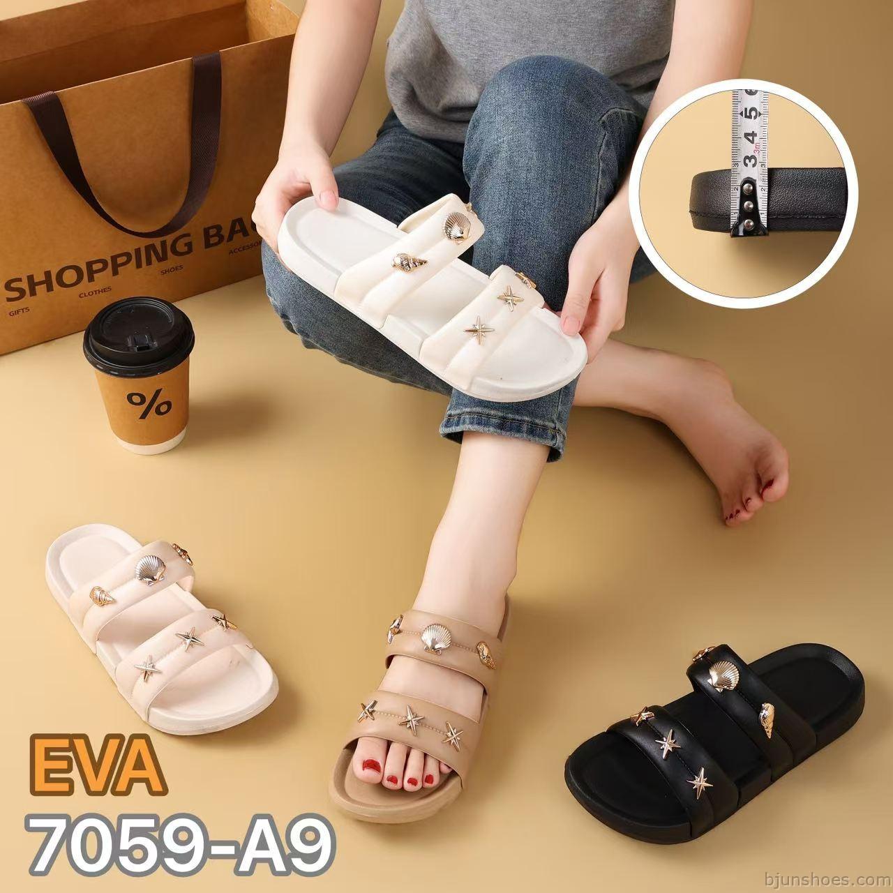 7059 Women's EVA Platform Double-Strap Slides with Metal Charms - 3 Colors Wholesale